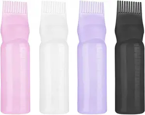 Root Comb Applicator Bottle 6 Ounce, 4 Pack Applicator Brush for Hair Dye, Hair Oil Applicator Bottle with Graduated Scale (Pink White Black Purple)