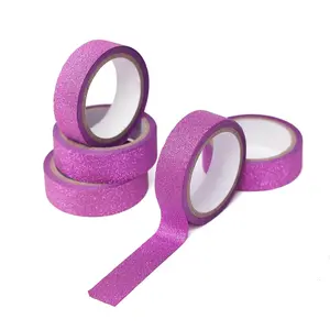 5 Pack Hot Pink Washi Glitter Tape - Self Adhesive Craft Decorative Tape 5 Yards