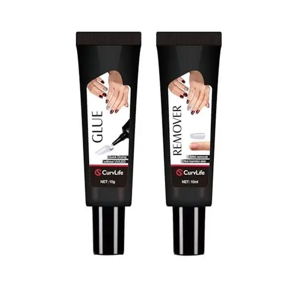 [HOT SALE 2026] Curvlife Newly Upgraded Quick Drying 10g Semi Solid Nail Glue with 10ml Remover for Press On Nails Tips No Need for UV Lamp Long Lasting Fake Acrylic Nails Kit Glue Gel