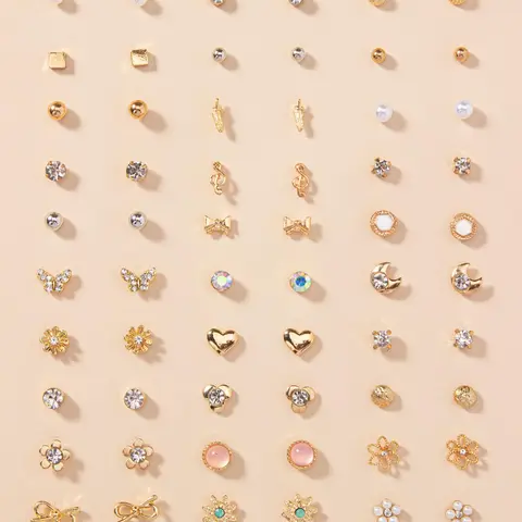 Women's 30 Pairs Bow & Flower Decor Zinc Alloy Floral Stud Earrings Set