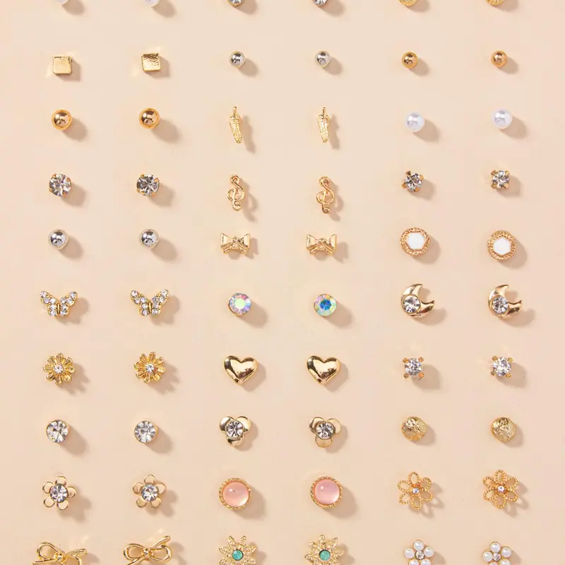 Women's 30 Pairs Bow & Flower Decor Zinc Alloy Floral Stud Earrings Set