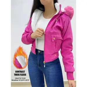 Stylish Fuchsia Hooded Jacket with Pockets - Women's Casual Zip Jacket, Machine Washable Polyester Fabric