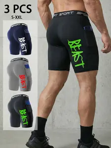 Men’s 3-Pack BEAST Print Athletic Running Shorts, High Stretch, Breathable, Soft Fabric, Ideal for Gym, Running, Fitness Training & Daily Wear, Black, Gray & Red Set