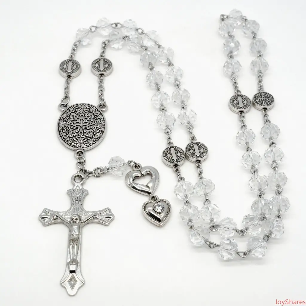 Unisex Colorful Crystal Bead Rosary Necklace with Cross Pendant - Catholic Religious Costume Jewelry, Long Chain for Religious Occasions & Meaningful Gifting