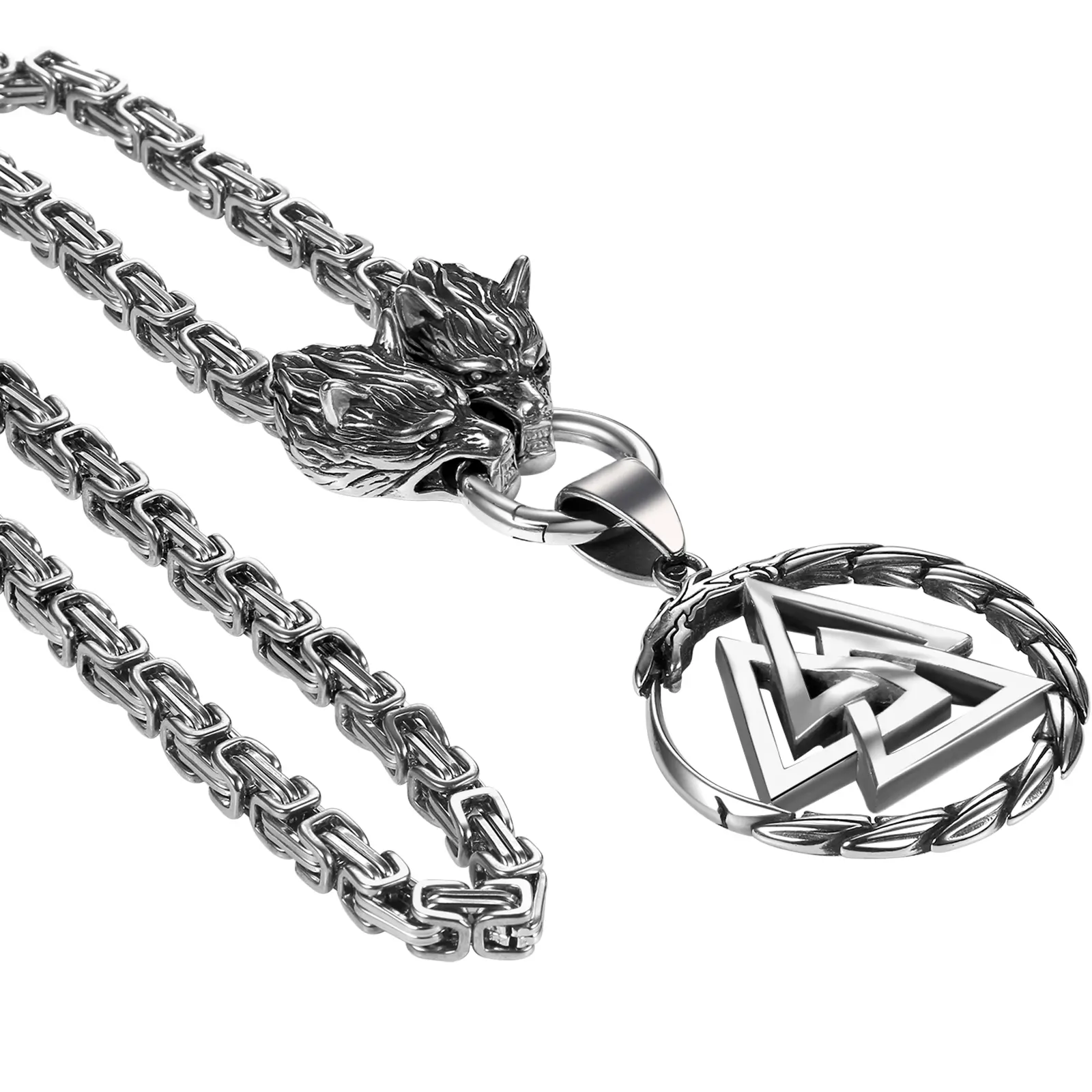 OIDEA Viking Wolf Ouroboros Snake Pendant Necklace for Men - Heavy Stainless Steel Norse Mythology Jewelry Gift, Dark Fantasy, Folkloric Style, Historical-Inspired, Ornate Symbolic, Gothic Motif Necklaces, Dark Fantasy Necklaces