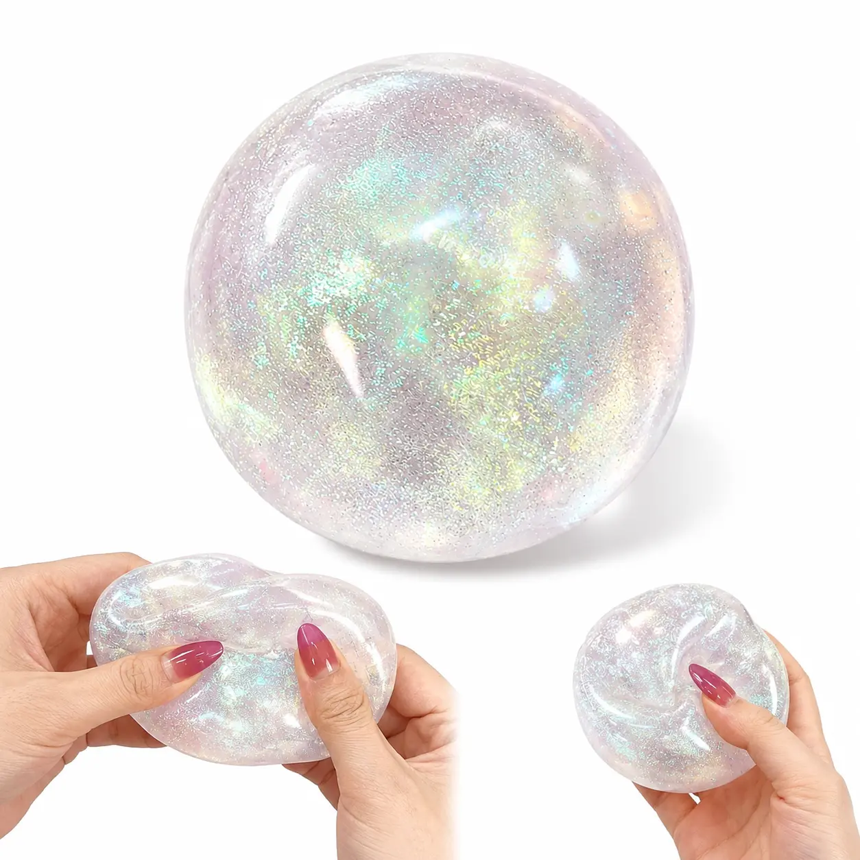 Chiboki Stars Squeeze Sensory Fidget Toy - 2026 New Iridescent Glittery Soft Moldable Stress-Relief Toy, Reusable Transparent Pastel Desktop Decor, Ideal Adult Party Favor & Holiday Gift