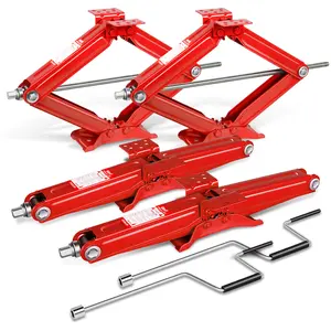 DNA Motoring Universal 4Pcs 2.5 Ton (5000 lbs) RV Trailer Stablizing & Leveling Scissor Jacks With Crank Handle Red