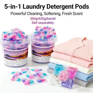 5D Laundry Pods Five-In-One Upgrade Version, 350g/420g/bucket Pack, Antibacterial Deodorizer, Strong Stain Removal, Home Use Fabric Softener