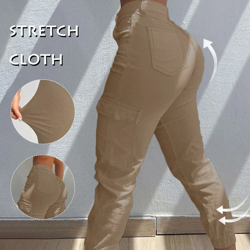 Women's Khmer stretch cargo pants, sporty, comfortable and breathable, zipper closure + practical pockets, suitable for all seasons, Casual Streetwear Trousers, Tracksuit Bottoms, Athleisure Casual Bottoms, Athleisure Style Bottoms