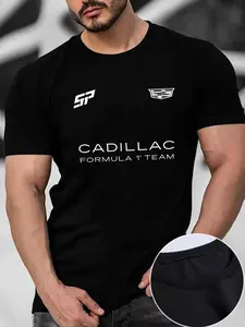 Cadillac F1 Team Print T-Shirt, Racing Enthusiast Style, Soft Daily Wear, Long Sleeve, Casual Top, All Seasons