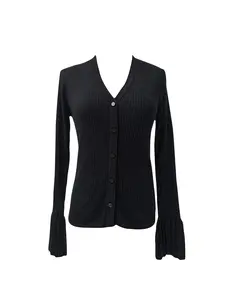 Flared sleeve knitted cardigan all-matching temperament V-neck buckle S0598