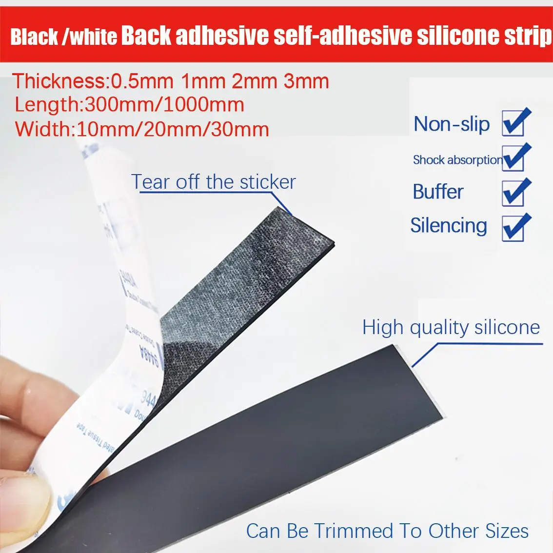 Thick 0.5/1/1.5/2/3mm Black /white Single-Sided Self-Adhesive Silicone Strip Silicone Rubber Sheet Non-Slip High Temperature Mat