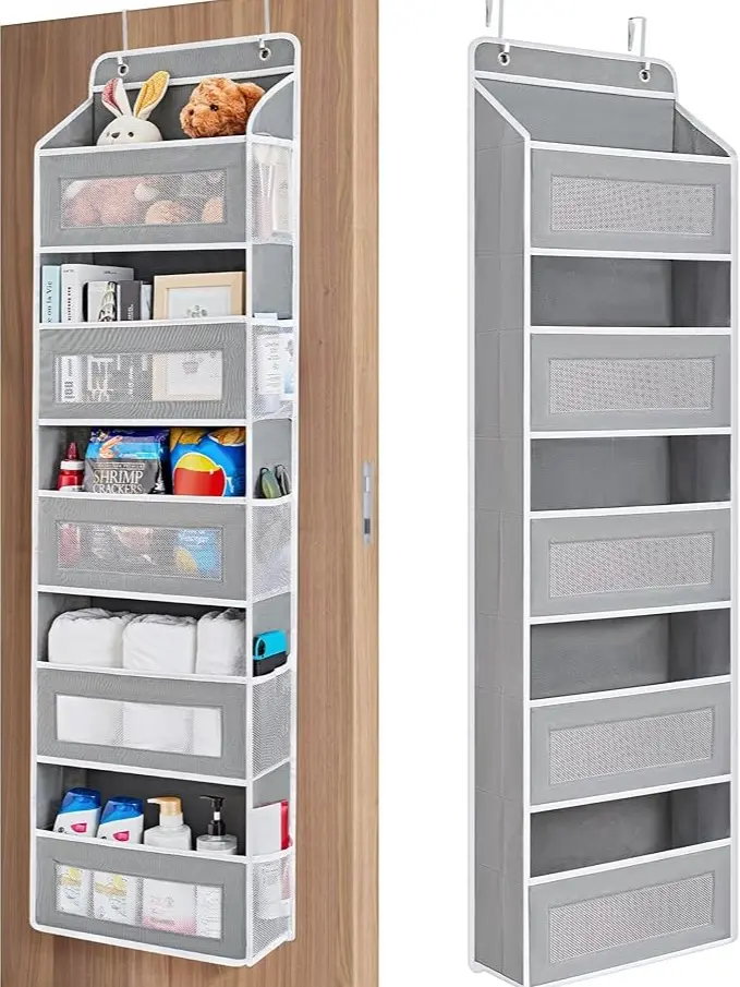 Grey 5-Tier Over-The-Door Organizer (1 Pack) - Multi Pocket Storage, 5 Shelves, 10 Pockets & Hooks, Clear Windows, 48lbs Capacity, Anti-Tilt for Bathroom & Kitchen, Storage Organization Essential,dorm room inspo,college dorm essentials,dorm haul