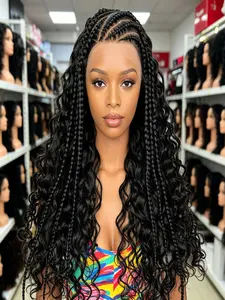 26" 13x6 Lace Front Braided Wig, Natural Hairline, Fluffy Curls, Synthetic Fiber, Long Style, Perfect for Daily Wear