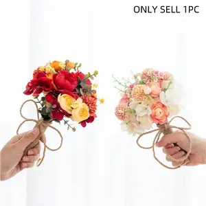 1pc Bridal Bouquet, Artificial Flower Arrangement, Spring Artificial Bouquet, Red Artificial Flowers, Pink Room Decor, Realistic Flowers, Bohemian-Style Bridal Bouquet, Suitable for Wedding Decorations, Table Decorations, Centerpieces, Home Decor, Gift