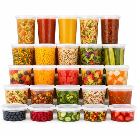 AISOON Cylindrical Hard Plastic Deli Food Storage Containers with Lids (50 Sets/100-Piece, 8-32oz) - Anti-Leak, BPA-Free, Hermetic, Stackable Kitchen Utensil Sets for Fridge Organization, Cold Lunch - Freezer-to-Microwave, Dishwasher Safe