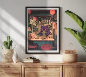 Gengar Ramen Series Poster Japanese Style Pokemon Inspired Anime Artwork - Printable Wall Art, Ramen Noodles Art, Pokemon Gengar (Frame Not Included)