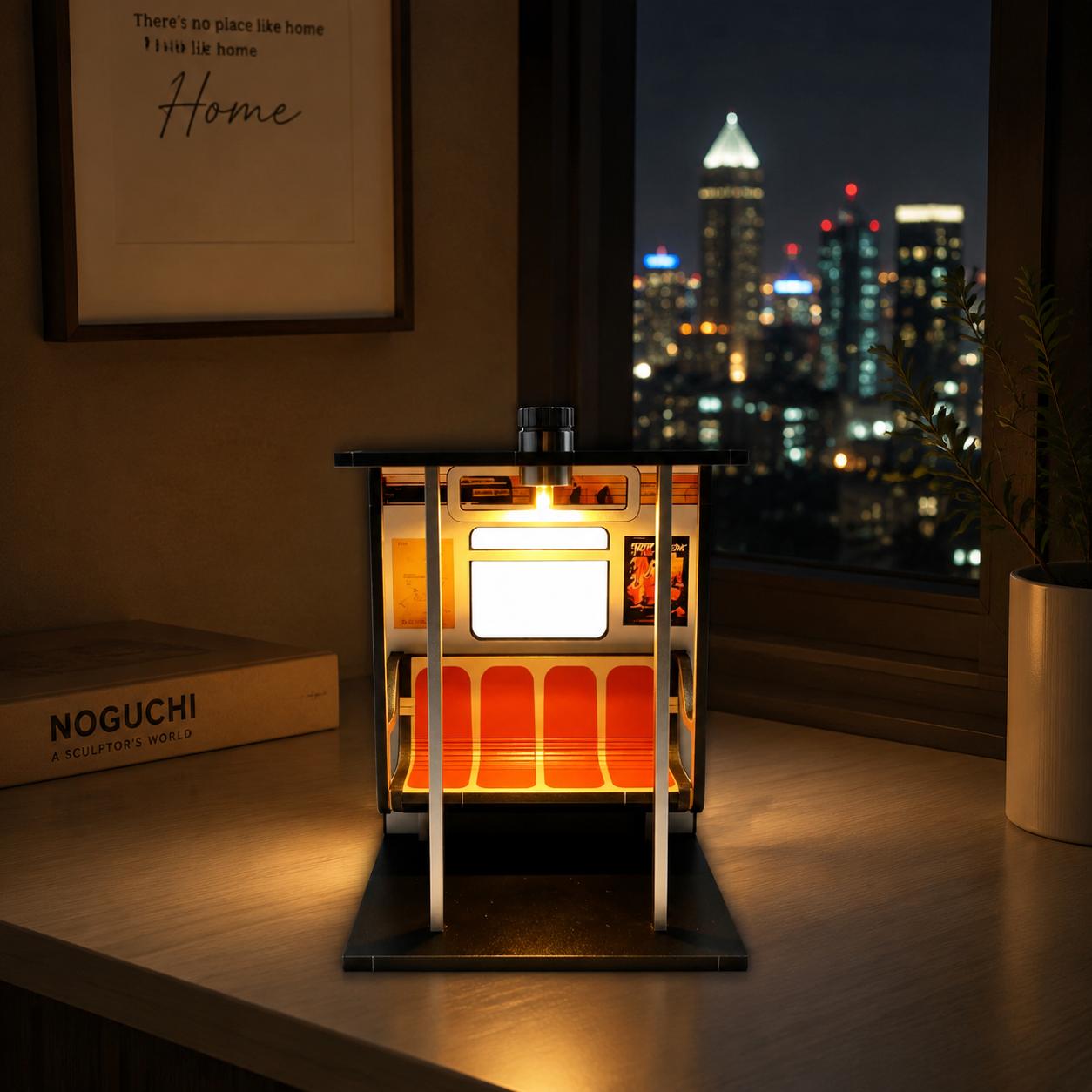 American-style neon night lights for bus stops in New York. Retro bus waiting shelter model desk lamp. Desktop decorative piece lamp.