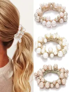 Beaded Hair Scrunchies, Elastic Hair Ties for Women & Girls, Stylish Ponytail Holders, Durable Hair Accessories for Everyday Use, Bling Hair, Elastic Hair Accessory