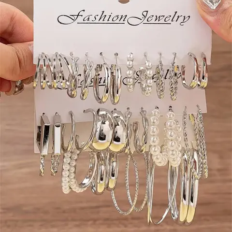 Silver Color Circle Shape Earrings Set 36 Pcs, Unique Design High-End Ear Cuffs for Women, New Year Fashion Trendy Round Earring Accessories, Fashionable Jewelry Accessories, Stylish Jewelry, Earring Hoops