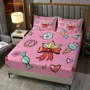3PCS Cute Candy Fitted Sheet Set, Cartoon Sweet Bed Sheet Set, Soft Microfiber Bedding Set (No Filler), Decorative Bedsheet Sets, Kawaii Dessert Decor for Girls Bedroom & Dorm Room