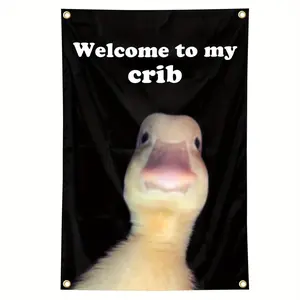 1pc Funny "Welcome to My Crib" Tapestry - Horizontal Wall Hanging Banner Suitable for Teen Bedroom, College Dorm Decor, Party Backdrop - Hang with 4 Brass Grommets, Room Decorations