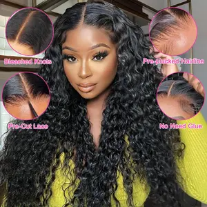 Glueless Wig Human Hair Deep Wave Wear And Go 5x5 6x4 4x6 HD Transparent Lace Front Human Hair Wig For Women Curly Ready To Wear Pre-Cut Lace Pre Plucked Natural Hairline Clearance Sale Bling Hair 180% Density 30 Inch