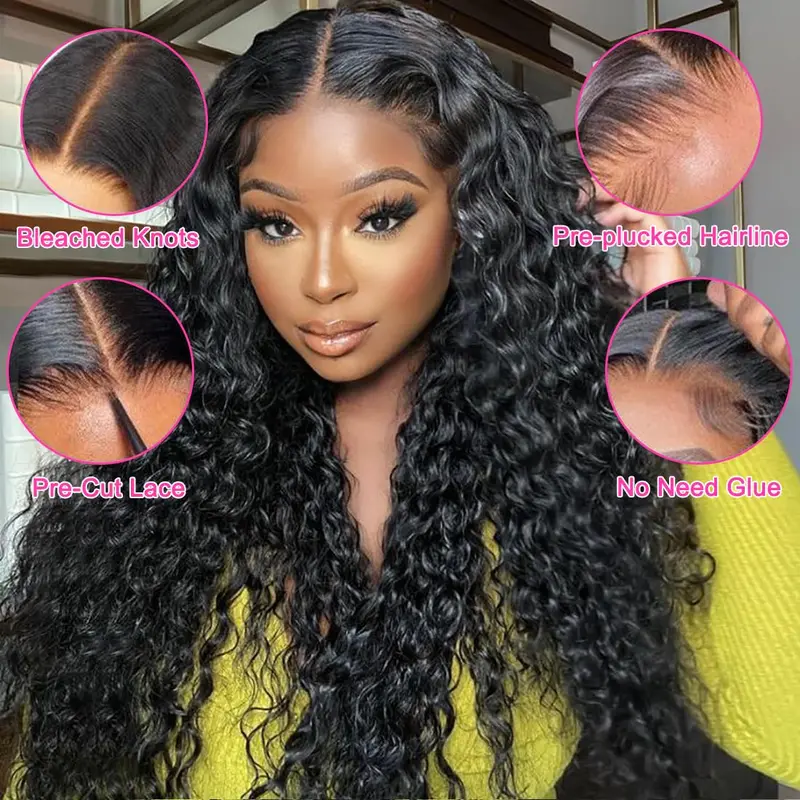 Glueless Wig Human Hair Deep Wave Wear And Go 5x5 6x4 4x6 HD Transparent Lace Front Human Hair Wig For Women Curly Ready To Wear Pre-Cut Lace Pre Plucked Natural Hairline Clearance Sale Bling Hair 180% Density 30 Inch