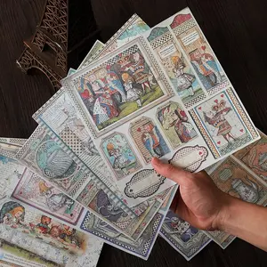 15pcs/Set Alice Themed Vintage Paper, DIY Decor Scrapbook Paper, Scrapbooking Decorative Paper for Gift Greeting Card Water Bottle Laptop Phone