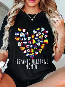 100% Cotton Unisex Hispanic Heritage Month all Countries Flags heart men women T-Shirt Casual Top