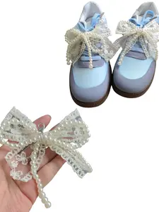 Elegant Lace & Faux Pearl Bow Shoe Charms, Durable Plastic, Hollow Design, Women's Ideal Gift, Suitable for High Heels, Sneakers, Casual Shoes