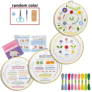 4 pcs Starter Embroidery Kit Pre-Printed Floral Patterns Hand Embroidery Kit Needlepoint Kits for Adults with Stamped Embroidery Patterns for Women