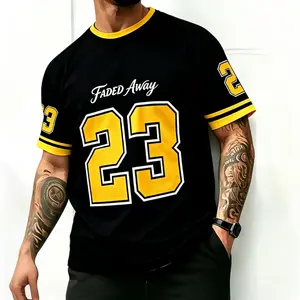 Men's Summer 23Graphic T-Shirt , 3D Digital Print Football & Basketball Jersey Style ,Casual & Comfortable Short-Sleeve Top ,Men's Outdoor Wear Slim-Fit, Longline Design