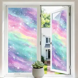Window Privacy Film, Pastel Rainbow Static Cling Window Film, Removable Decorative Window Covering for Home Office Bedroom, Mother's Day Dreamy Art, 17.3 x 39.3 in