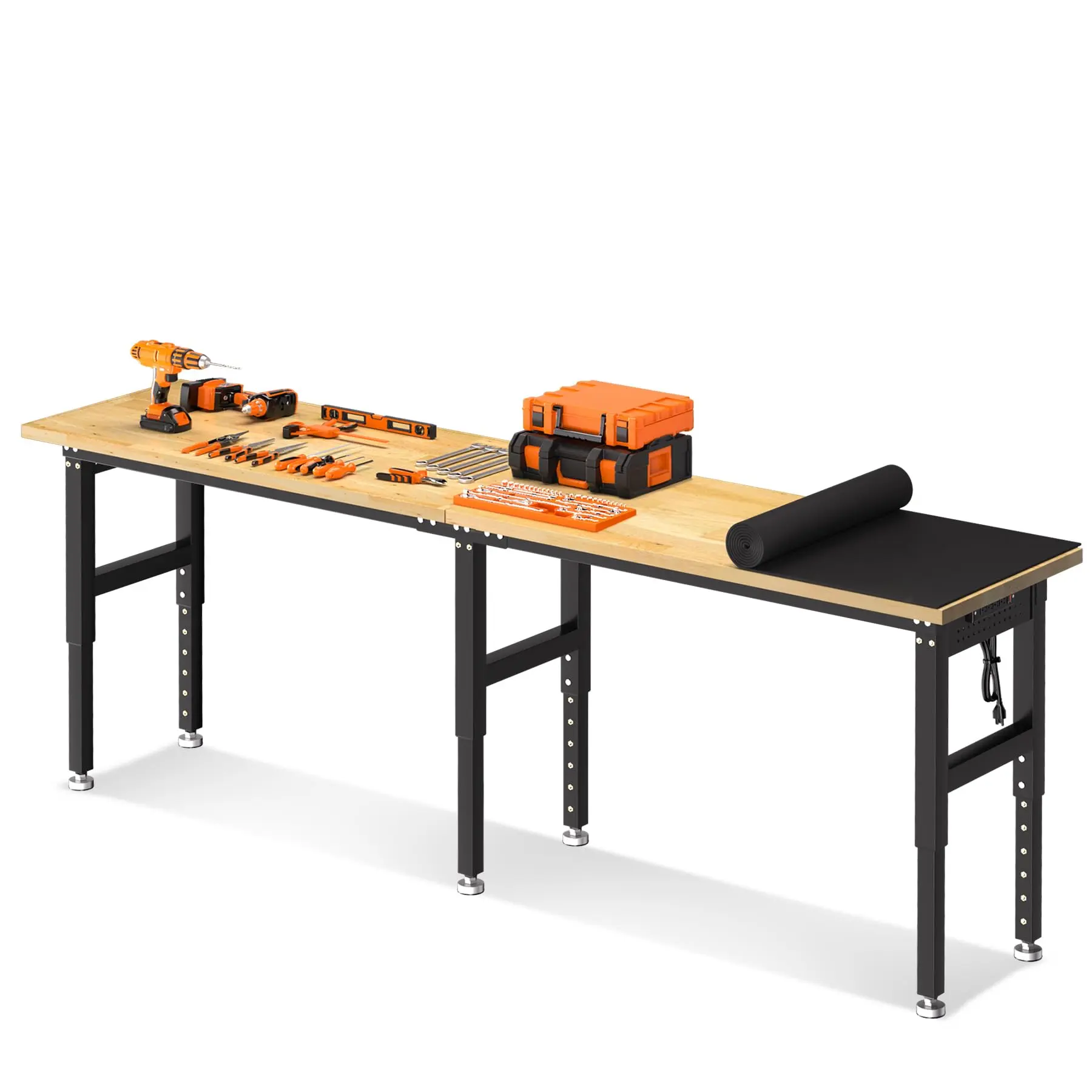 96" Rubber Wood Top Heavy‑Duty Adjustable Computer Workbench Desk – 5500 lbs Capacity, Dual Power Outlets, Pegboard, Double‑Row Socket – Office Workshop Table