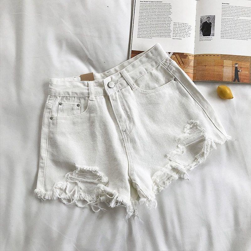 High Waist Ripped Jeans Pocket Tassel Shorts