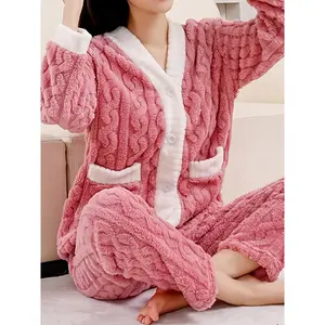 SERACAL Cozy Plush Fleece Pajama Set | Winter Loungewear Two-Piece with Cardigan | Snug At-Home & Lounge Outfit