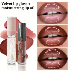 2-in-1 Lip Set: Velvet Matte Lipstick & Nourishing Lip Oil - Transfer-Proof Hydrating Color, Plumping Effect, Flattering Shades for All Skin Tones - Perfect for Fall Festivities & Holiday Gifting 24-hour moisturizing cosmetic !