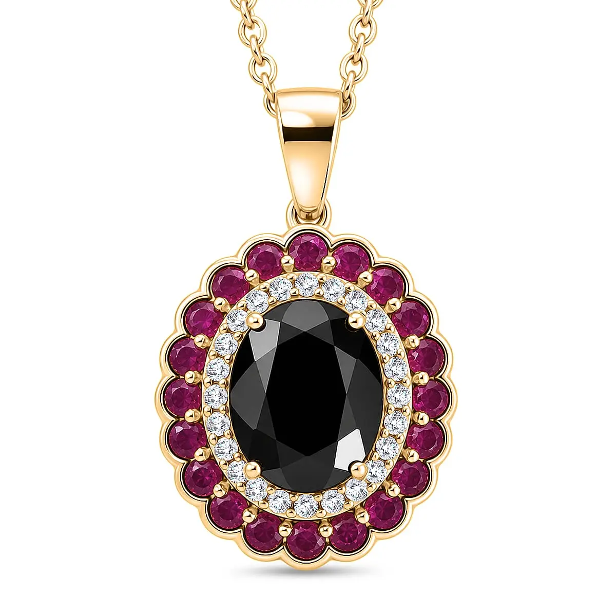 EverTrue Thai Black Spinel, Multi Gemstone Pendant in Platinum Bond with Stainless Steel Necklace (20 Inches) 4.65 ctw