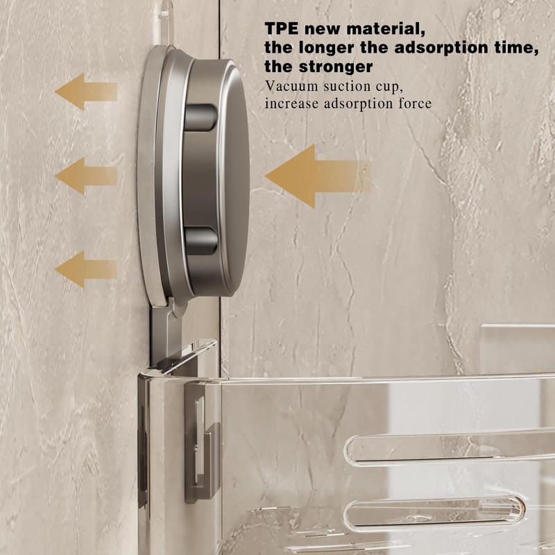 3-Pack Gun Gray ABS Triangular Suction Cup Shower Caddy 3-Tier Corner Shelves No Drilling Bathroom Organizer 40lbs Load Capacity Towels Hook Toiletries Storage Rack with 6 Towel Bar Hooks