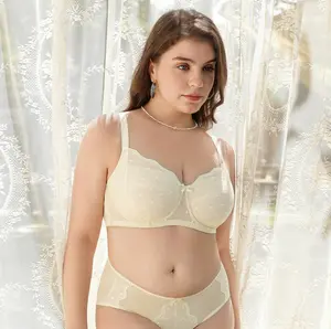 Lacsper Pebble Plus Size Minimizer Bra for Women Polka Dot Lace Full Coverage Underwire Support Non Padded Unlined Comfort