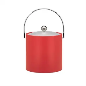 212 MAIN B.C. Red 3 Qt Ice Bucket - Chrome Bale Handle, Flat Knob, Frosted Vinyl Lid, Chrome Handles - Kitchenware Bar Utensils for Indoor Home Bar Ice Storage (Fun Colors Option)