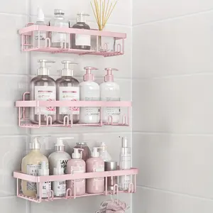 1 Set Adhesive Shower Caddy 3-Pack Corner Bathroom Storage Organizer Hanging Shelf Home Kitchen Decor Bathroom Decorations RV Accessories Apartment Must-Have Bathroom Decoration Supplies