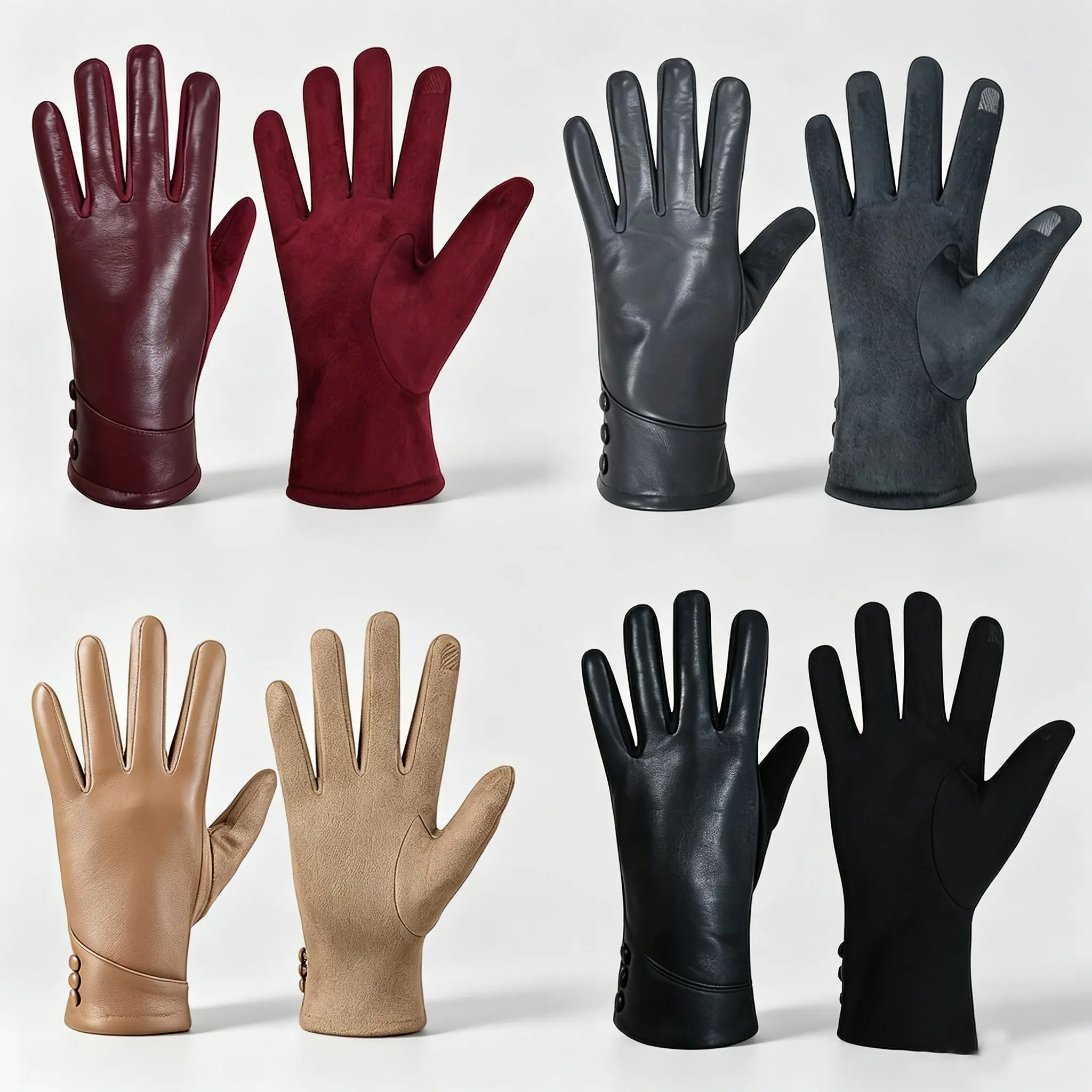 PU leather gloves for women, winter outdoor, touchscreen compatible, cycling, warm, fleece-lined, thickened, high-grade windproof gloves
