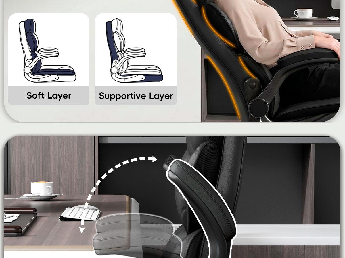 Vonesse Ergonomic PU Leather Executive Chair, Multi-use Gaming & Office Desk Chair, Flip-Up Armrests, Double Padded Backrest & Ventilated Seat Cushion V0568A