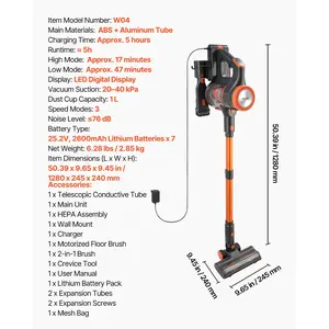 Summervibes VEVOR Cordless Vacuum Cleaner, 40KPA Max Suction, Rechargeable Anti-Tangle Stick Vacuum with LED Display Screen, Lightweight Handheld Vac with 47mins Runtime for Home, Carpet, Pet Hair, Hard Floor