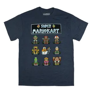 Nintendo Super Mario Kart T-Shirt Men's Pixelated Character Grid Adult Tee