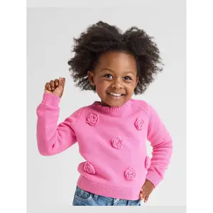 The Children's Place Toddler Girls Long Sleeve 3D Rosette Sweater Pink 4T