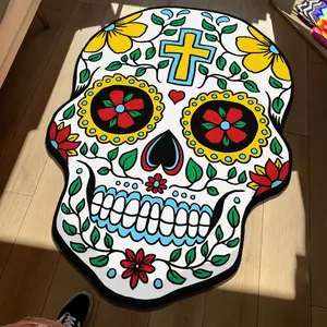 Halloween Floral Skull Decorative Carpet, Soft Luxury Easy-Clean Living Room Bedroom Rug, Large Area Sofa Coffee Table Mat, Soft Washable Rugs