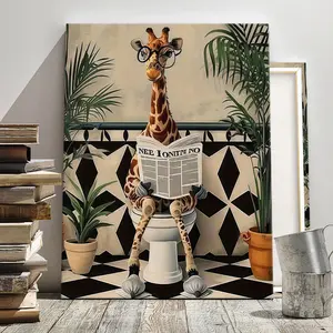 Humorous Glasses Wearing Giraffe Canvas Poster, Modern Abstract Art Wall Decor, Waterproof HD Print, Wood, Home Decoration, Bedroom & Hallway Art, Artwork, Modern Abstract Design